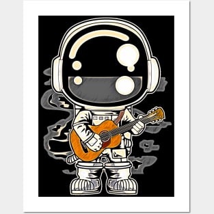 Astronaut Acoustic Guitar • Funny And Cool Sci-Fi Cartoon Drawing Design Great For Any Occasion And For Everyone Posters and Art